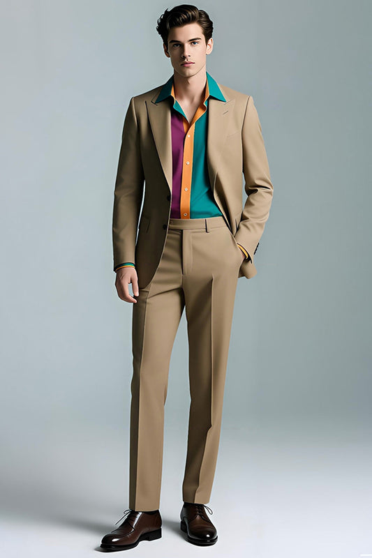Trajes de hombre slim fit de 2 piezas con solapa de pico color caqui