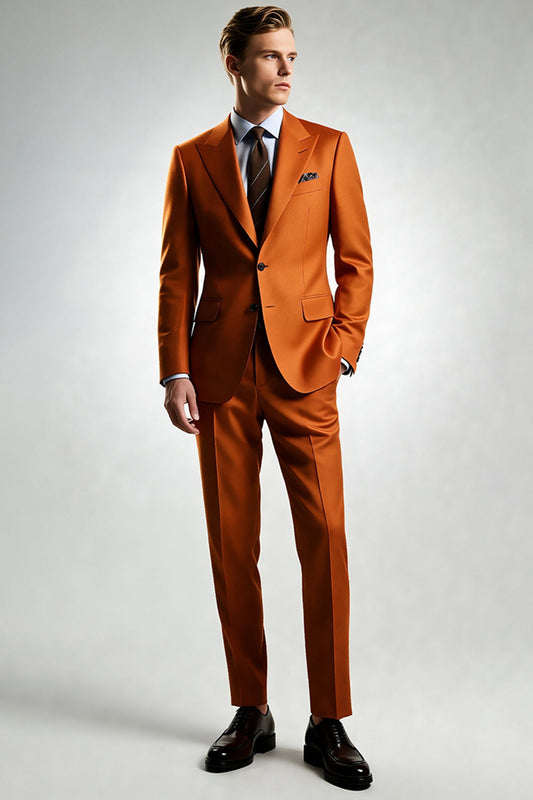 Costume homme orange foncé à revers crantés et un bouton