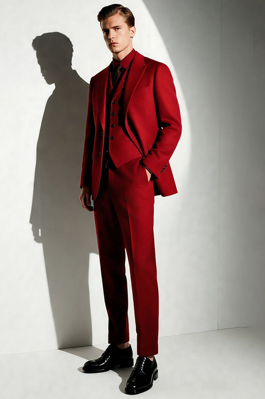 Costumes de bal pour homme, 3 pièces, croisé, couleur bordeaux