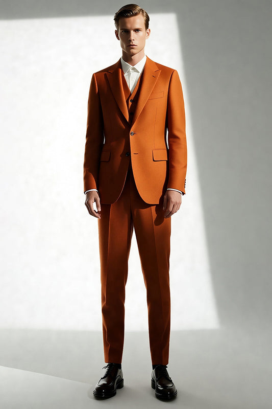 Dark Orange Peak Lapel Slim Fit Men's Formal Suits
