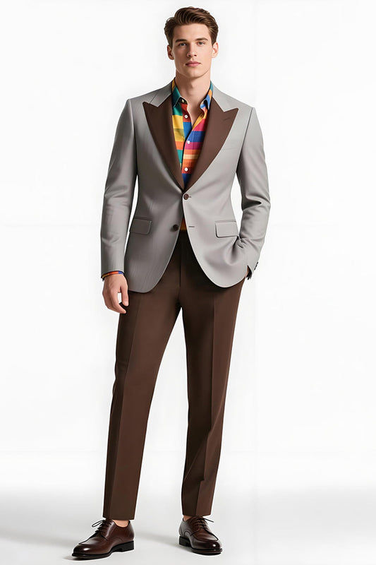 Grey Peak Lapel 2 Piece Single Breasted Men's Prom Suits