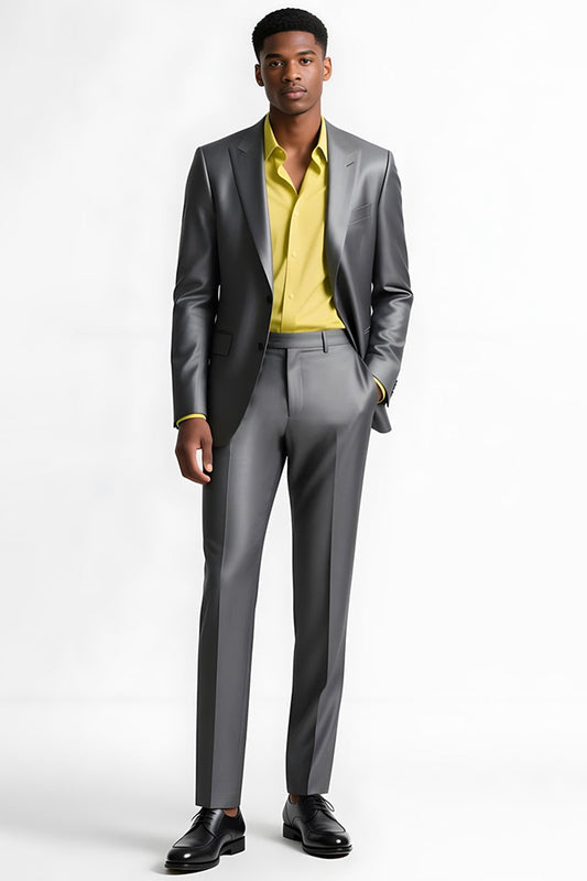 Costumes habillés slim fit 2 pièces gris argenté à revers à pointe pour hommes
