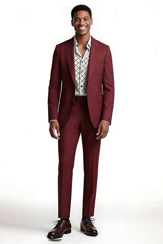 Burgundy Notched Lapel 2 Piece Slim Fit Men's Prom Suit