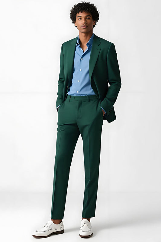 Dark Green Single-Breasted 2-Piece Notched Lapel Men's Suit