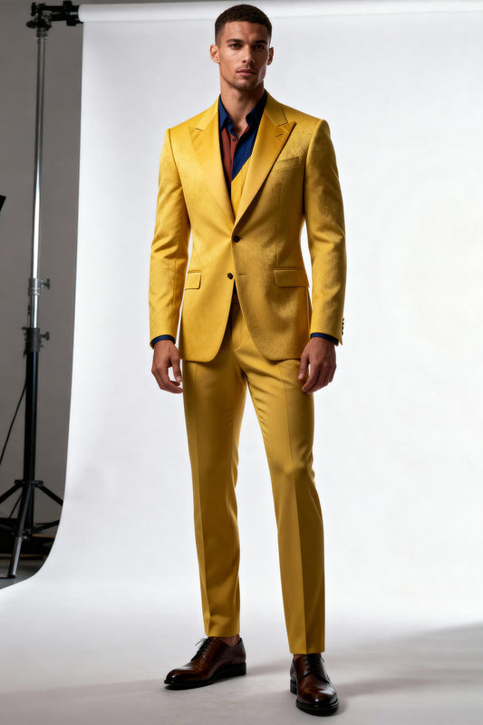Costume de cérémonie homme jaune, 2 pièces, revers cranté, simple boutonnage
