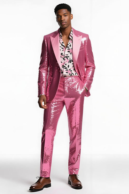 Sparkly Blush Peak Lapel 2 Piece Men's Prom Suit