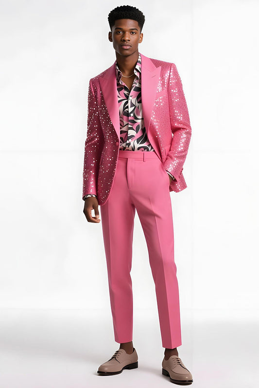Costumes de bal pour hommes coupe slim à revers et paillettes, 2 pièces, couleur blush