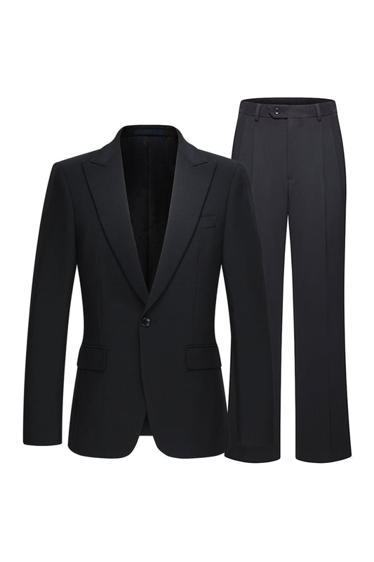 Costume deux pièces ajusté noir à revers crantés pour homme