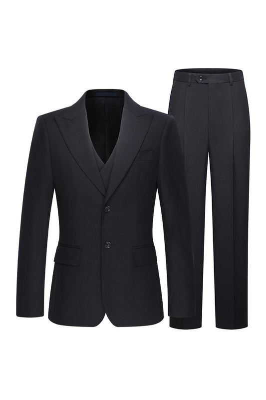 Black Peak Lapel Single Breasted 3 Piece Men's Suits
