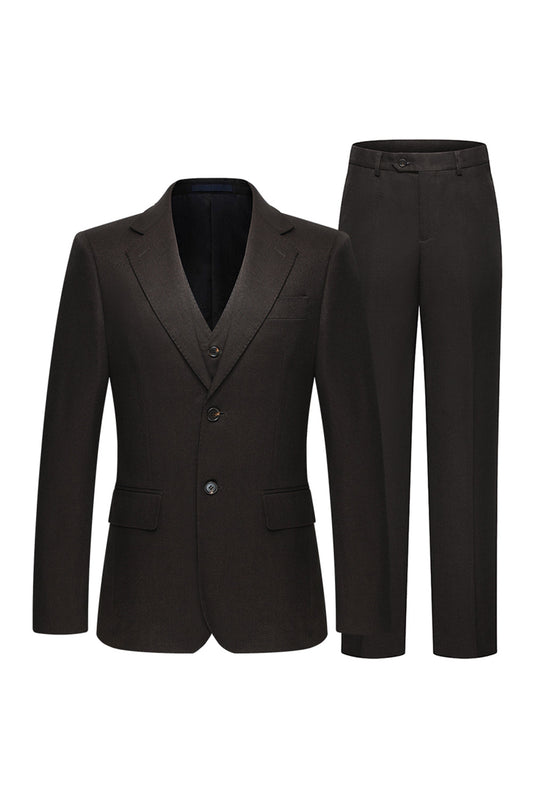 Costumes d'affaires 3 pièces pour homme à revers cranté et simple boutonnage – Café