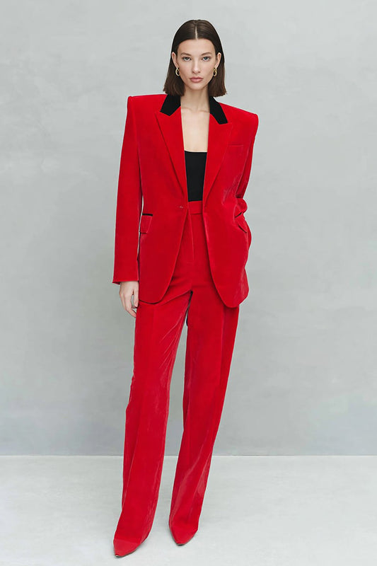 Red 2-piece Peak Lapel Velvet Women's Suits
