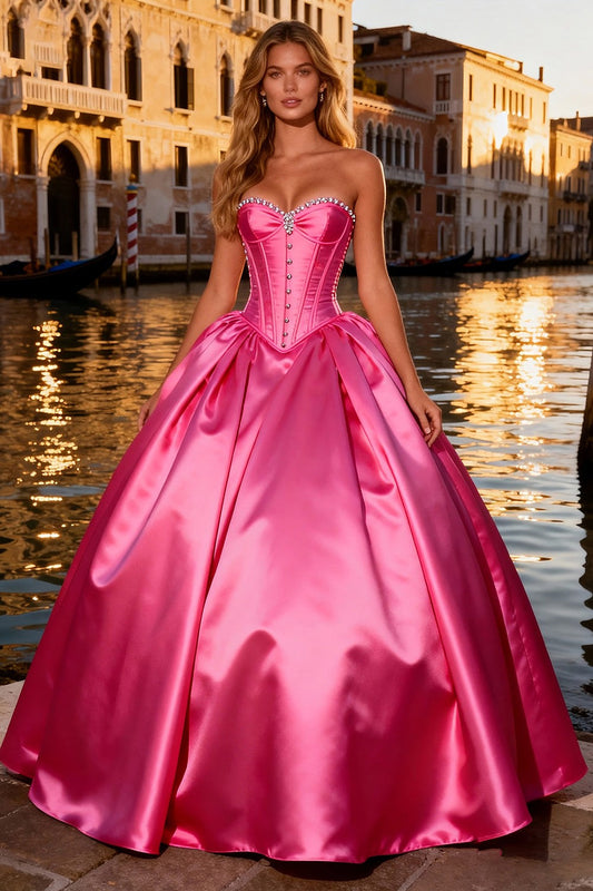 Robe de bal bustier rose vif