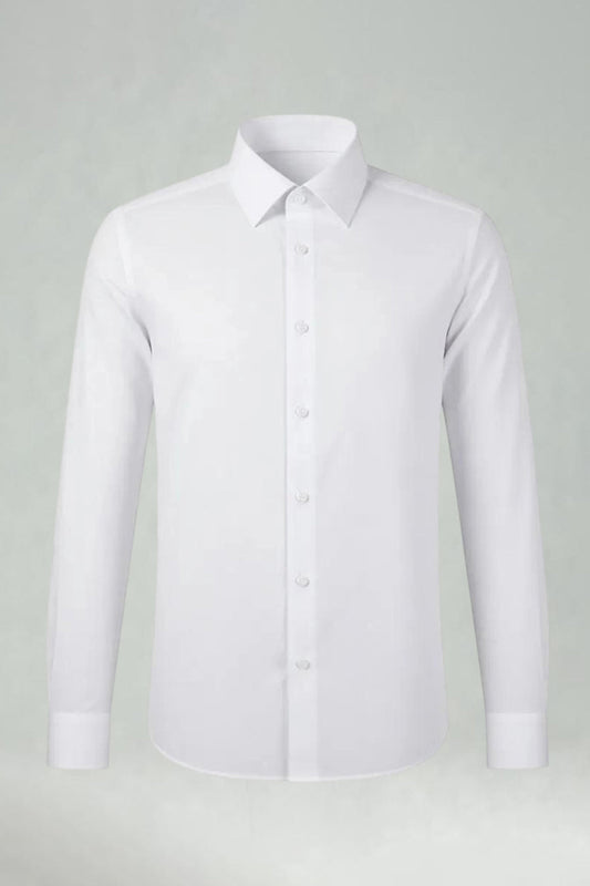White Solid Classic Long Sleeves Men's Suits Shirt