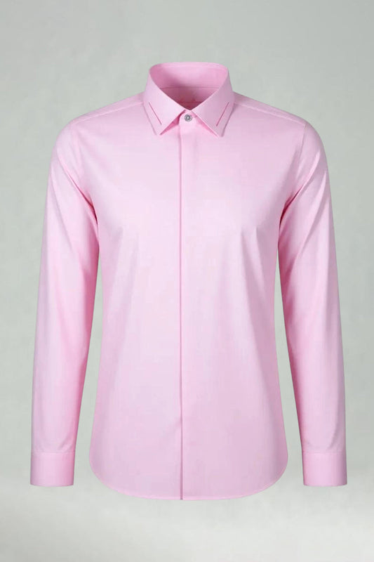 Chemise Costume Homme Classique Manches Longues Coupe Ajustée Rose Pâle