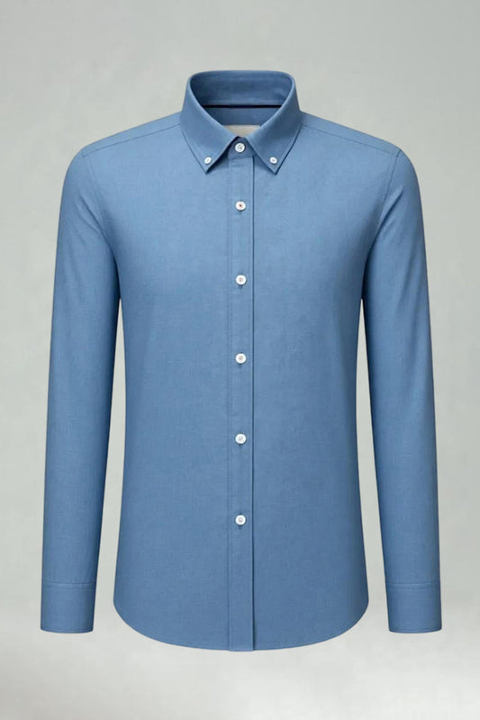 Camisa para Traje de Hombre, Corte Ajustado, Manga Larga, Liso, Azul Grisáceo