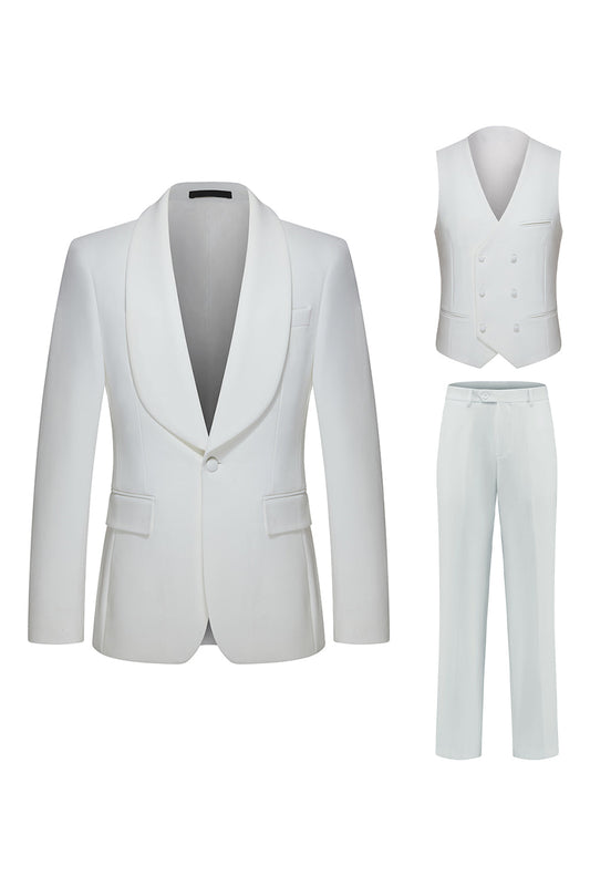 Costume de mariage blanc trois pièces pour homme, un bouton, à revers châle
