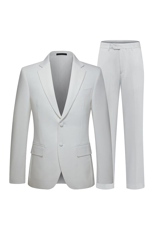 Costumes de mariage blancs pour hommes, 2 pièces, coupe droite, col à revers cranté
