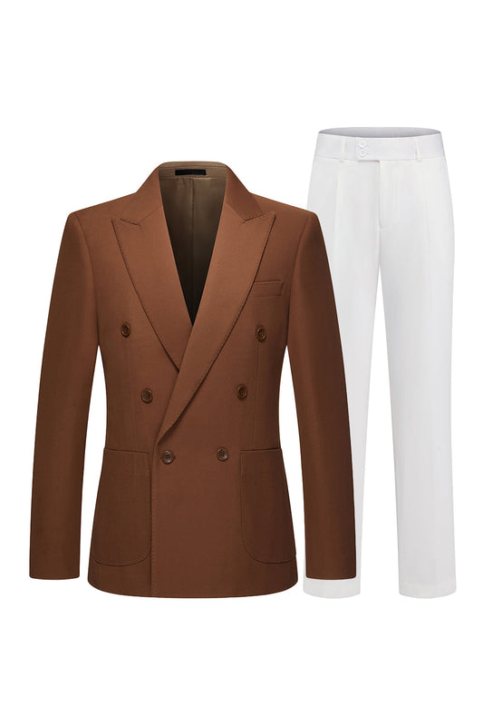 Costumes de cérémonie pour homme, 2 pièces, coupe ajustée, à revers pointus et double boutonnage, de couleur kaki