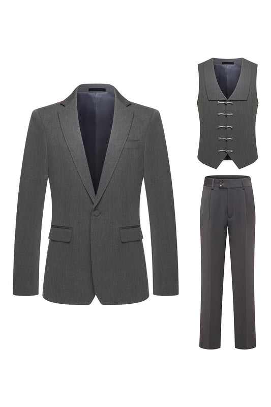 Costumes gris 3 pièces à revers crantés pour hommes