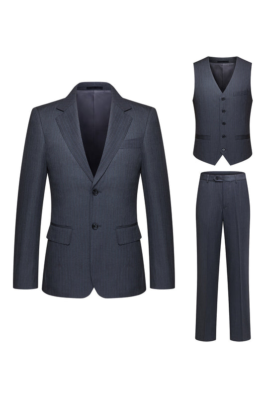 Costumes trois pièces pour homme, à rayures grises et revers crantés