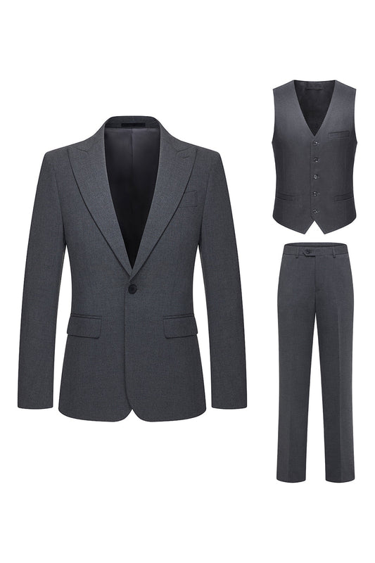 Costumes 3 pièces gris homme coupe slim à revers crantés