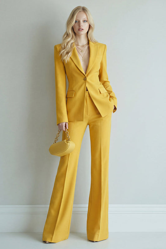 Peak Lapel 2 Piece Yellow Slim Fit One Button Prom Suits