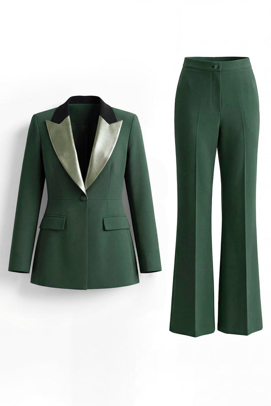Dark Green Slim Fit 2 Piece Peak Lapel Single Breasted Prom Suits