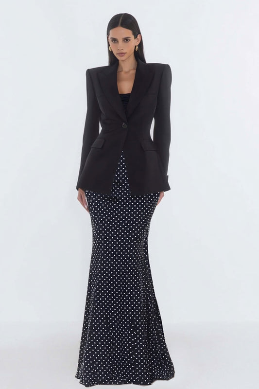 Black 2-Piece Mermaid Peaked Lapel Work Dress