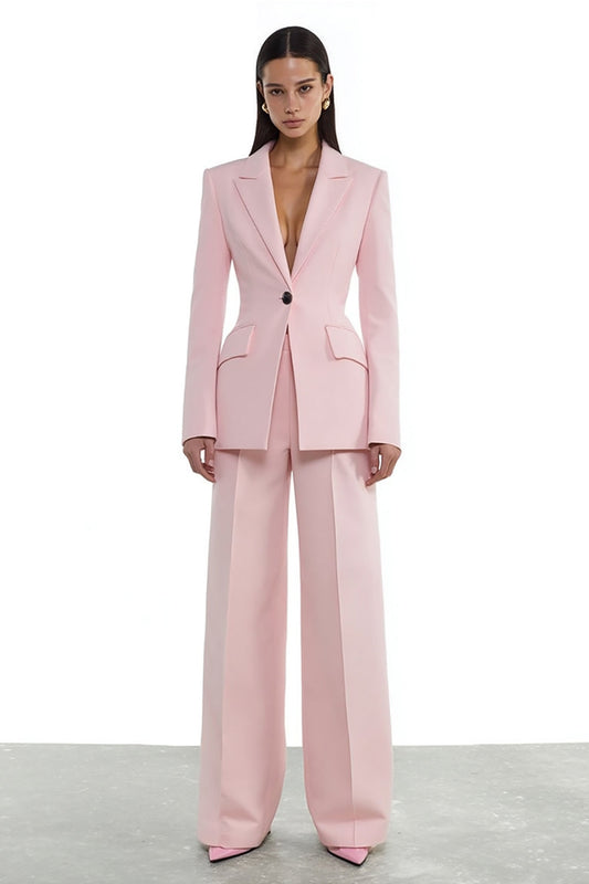 Costumes de travail 2 pièces pour femmes, revers à encoche rose, un bouton