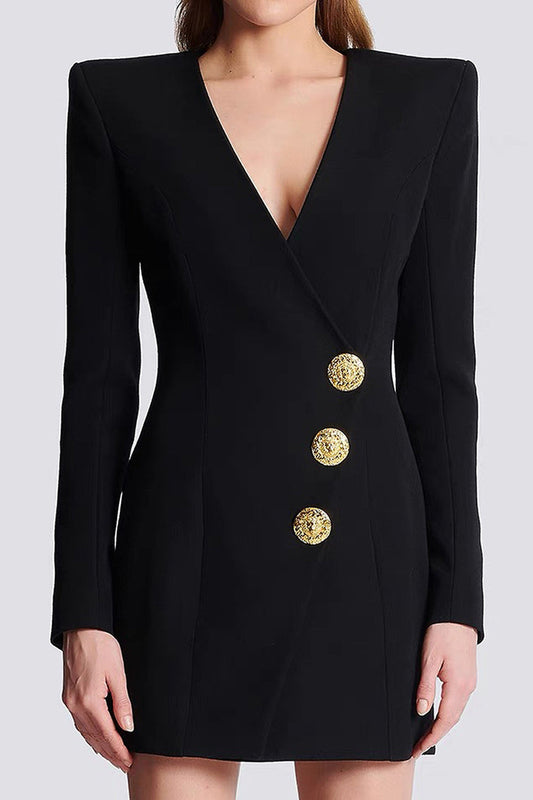 Black V-Neck Satin Women's Blazer