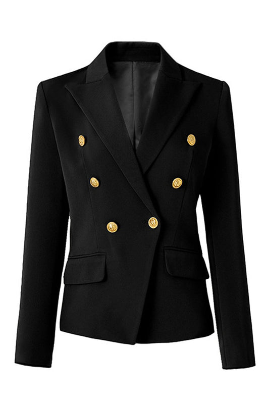 Black Peak Lapel Double Breasted Satin Women's Blazer