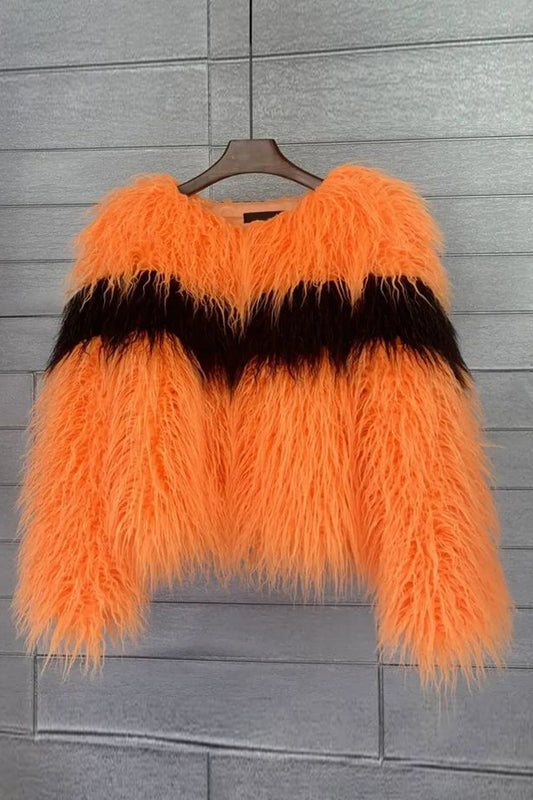 Shearling Faux Fur Thickened Orange Women's Coat