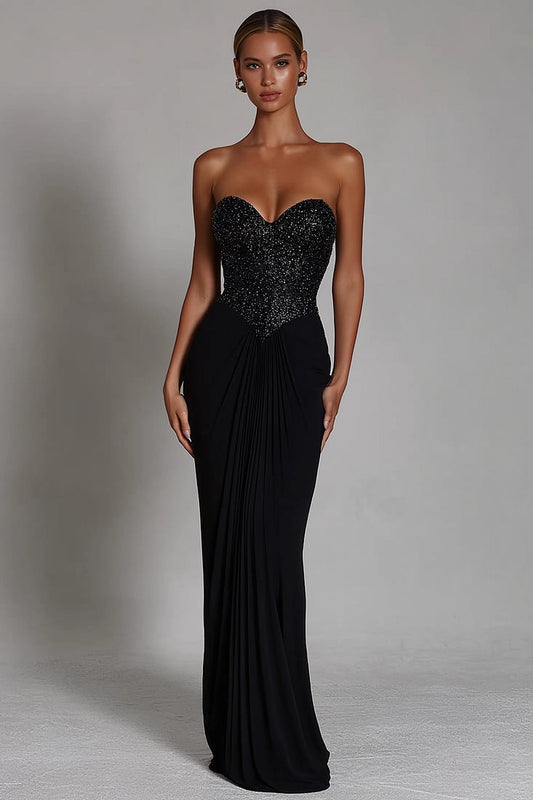 Robe longue sirène noire coupe cœur