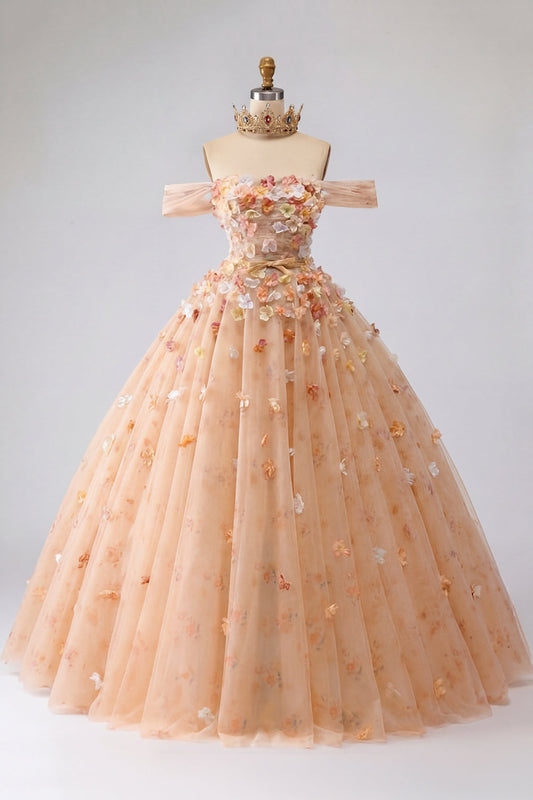 Ball Gown Champagne Off-the-Shoulder Princess Quinceañera Dress