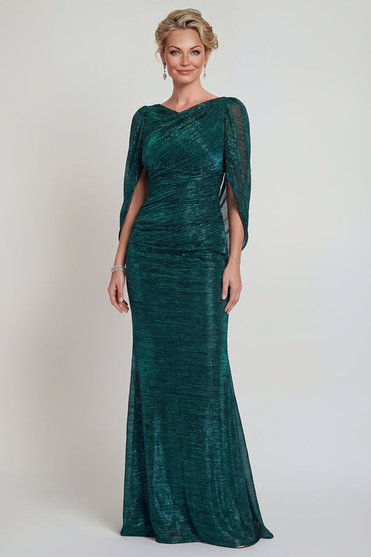 Dark Green Sheath Open Back Long Mother of the Bride Dress