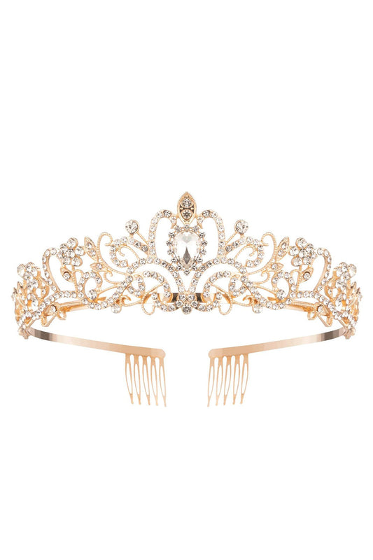 Golden White Crystal Prom Queen Pageant Crown Tiara
