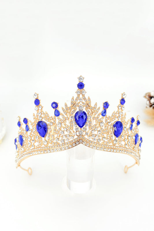Golden and Royal Blue Crystal Prom Queen Pageant Crown Tiara