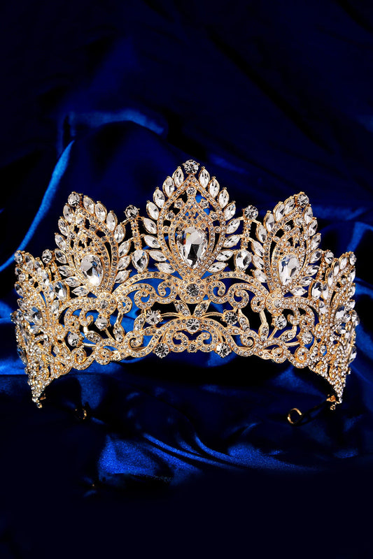 Luxury Crystal Prom Queen Pageant Golden Crown Tiara