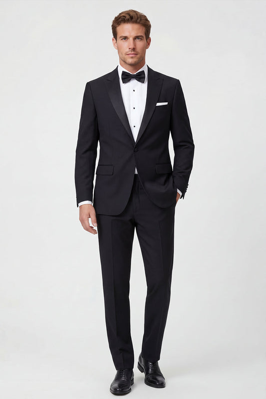 Costume de bal 2 pièces noir pour homme avec un bouton et un revers pointu
