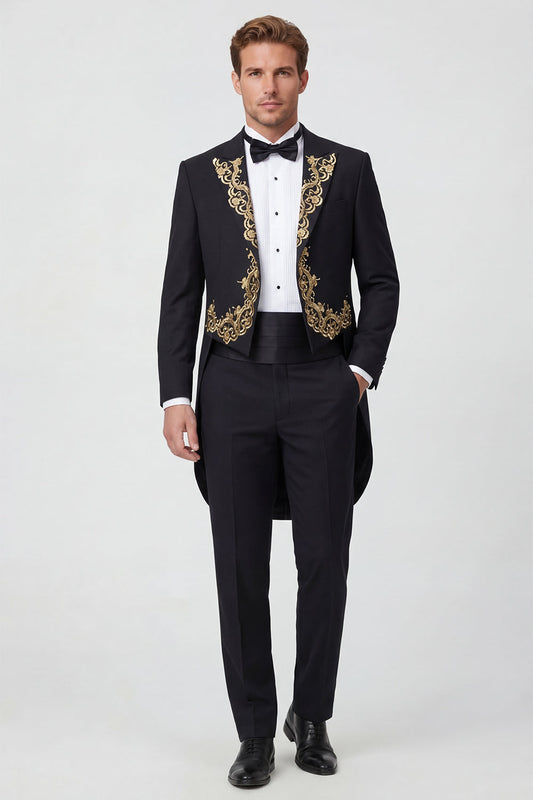 Costumes noirs 2 pièces pour hommes, revers à encoche, un bouton