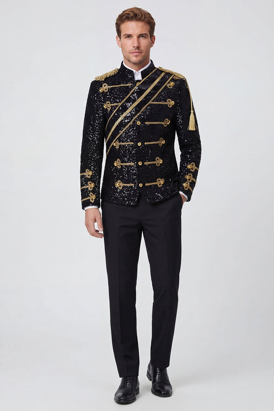 Costumes noirs à paillettes pour homme à boutonnage simple