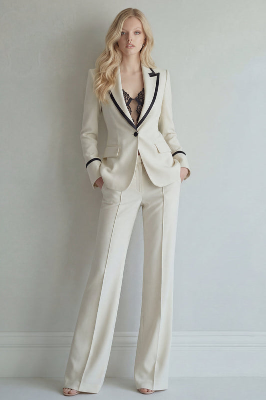 Ivory Peak Lapel Single Breasted 2-Piece Wide Leg Prom Suit