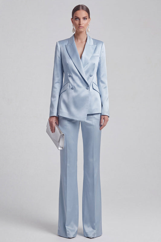 Costume tailleur 2 pièces bleu femme à revers crantés avec manches