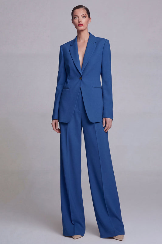 Dark Blue Notched Lapel Single Breasted 2 Piece Wide Leg Prom Suits