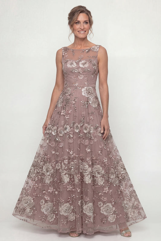Sparkly Dusty Rose A-Line Sequined Long Mother of the Bride Dress with Embroidery