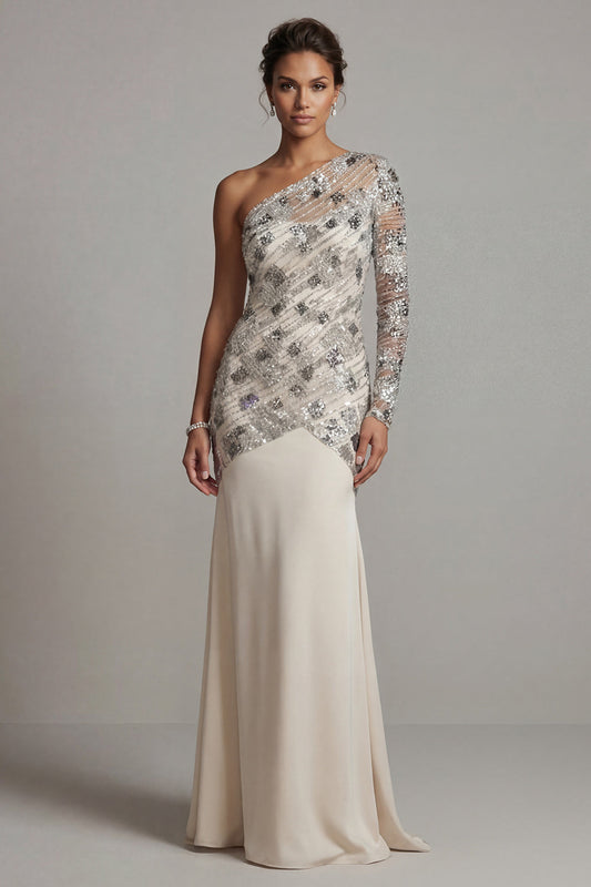 One Shoulder Sequin Mermaid Apricot Mother Of the Bride Dress