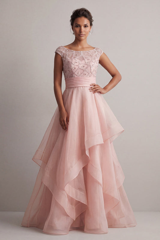 Boat Neck A-Line Blush Sequin Mother of the Bride Dress
