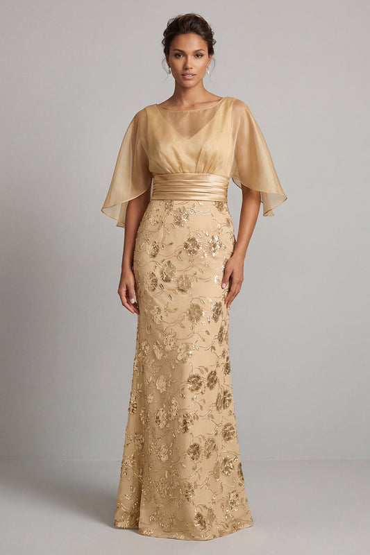 Mermaid Champagne Sequin Half Sleeve Mother Of the Bride Dress