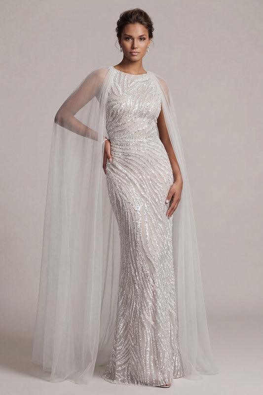 Sequin Ivory Mermaid Mother of the Bride Dress with Cap Sleeves
