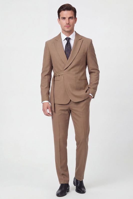 Costumes Homme 2 Pièces Marron Un Bouton Revers Cranté